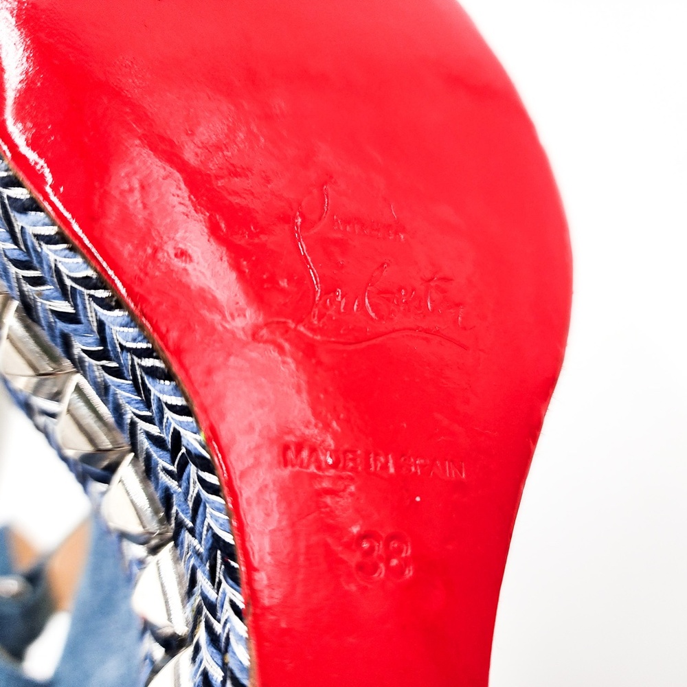 Christian Louboutin Denim Platform Studded Espadrille Sandals Shoes EU 38 - Picture 8 of 10